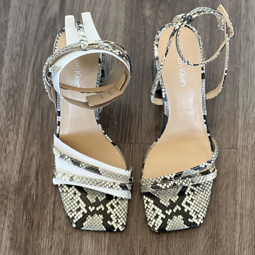 Calvin Klein Snakeskin Strappy Heels - Black and White